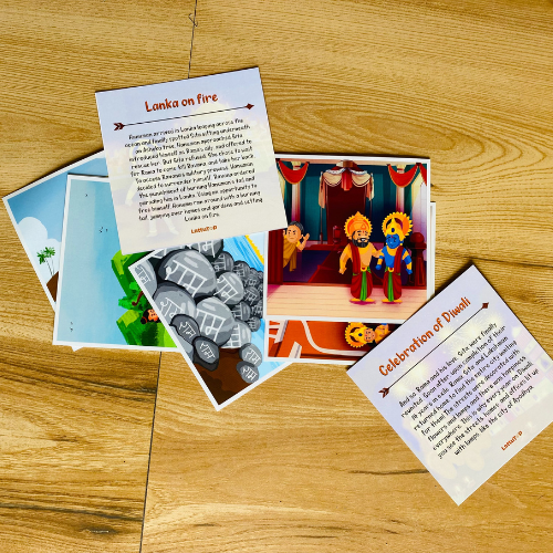 Ramayana Dolls Combo - Wooden Peg Dolls, Cotton Pouch and Story Cards (3-9 years)