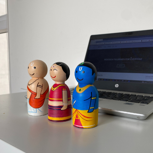 Krishna Radha Sudama Wooden Peg Dolls