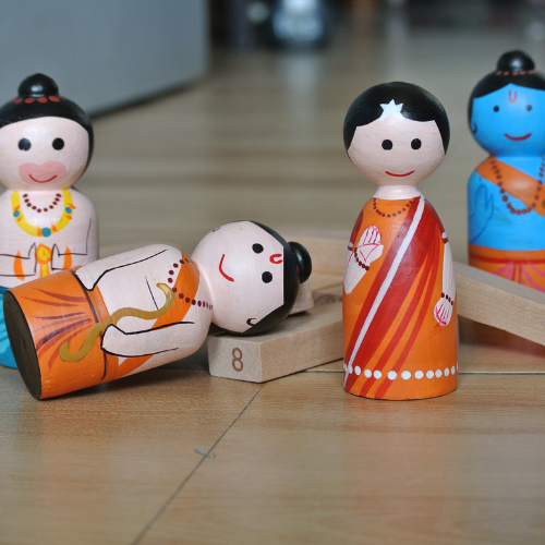 Ramayana Dolls Combo - Wooden Peg Dolls, Cotton Pouch and Story Cards (3-9 years)