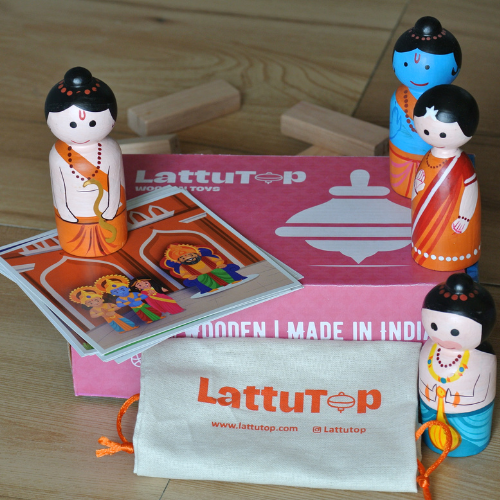 Ramayana Dolls Combo - Wooden Peg Dolls, Cotton Pouch and Story Cards (3-9 years)