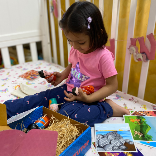 Ramayana Dolls Combo - Wooden Peg Dolls, Cotton Pouch and Story Cards (3-9 years)
