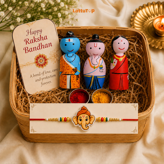 Rakshabandhan Special: Ganesha Wooden Peg Dolls with Rakhi Set