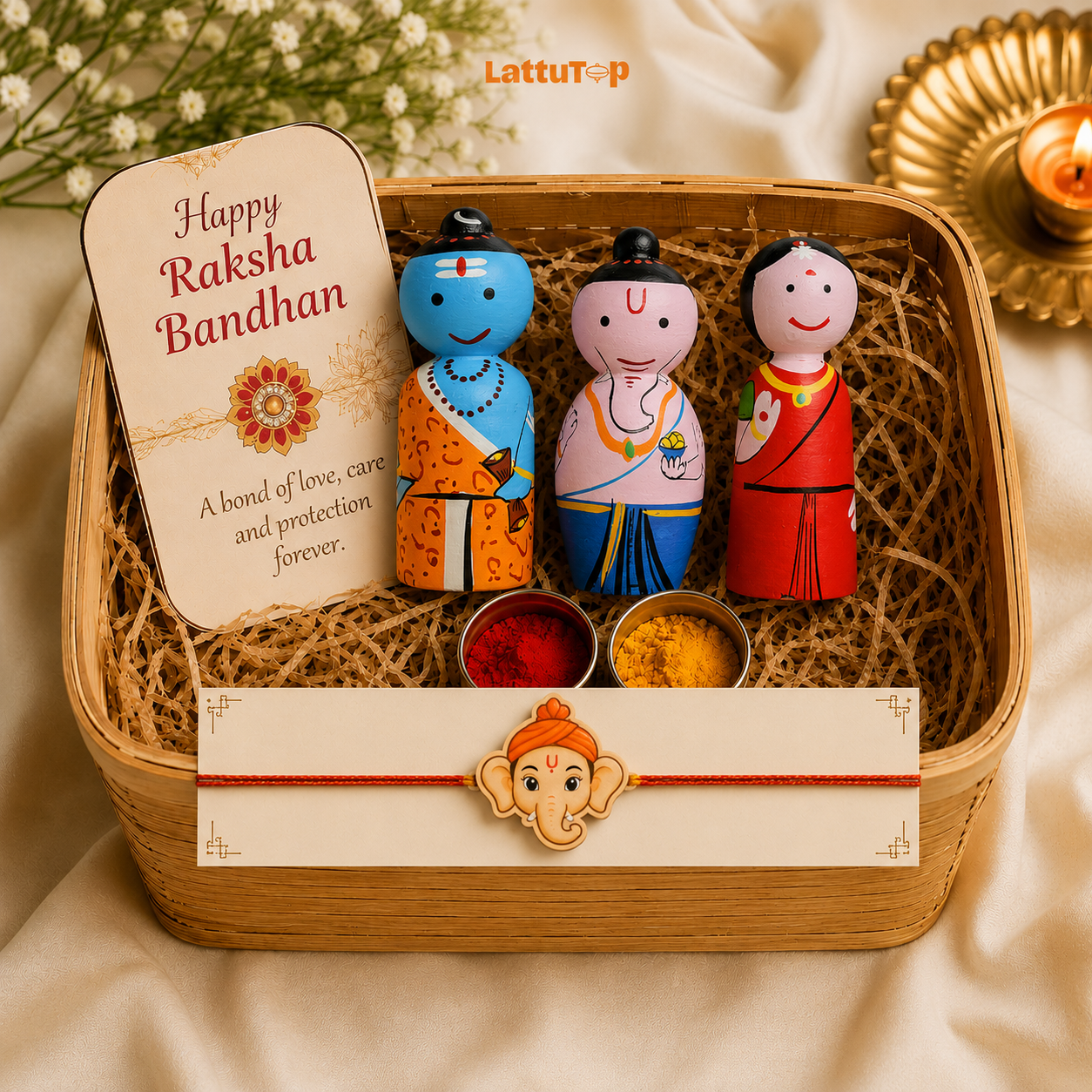 Rakshabandhan Special: Ganesha Wooden Peg Dolls with Rakhi Set