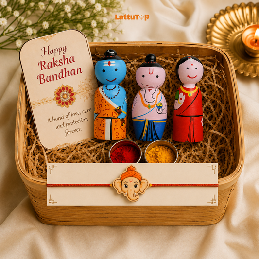 Rakshabandhan Special: Ganesha Wooden Peg Dolls with Rakhi Set
